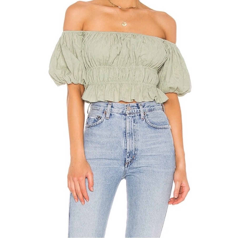 Revolve Privacy Please Leah Top - Sage Off-Shoulder Blouse
